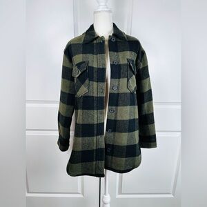 RDI Jacket Womens Small Green Black Buffalo Check Plaid Shacket Coat Cabincore